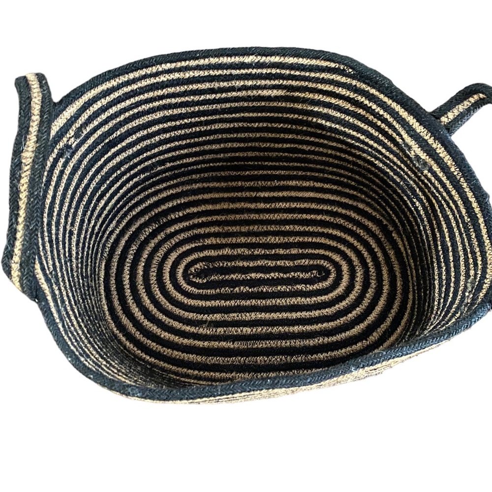 Black and tan braided jute utility basket